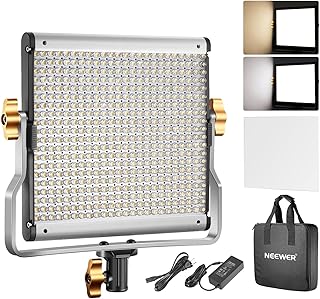 نيوير (480 مصباح LED) - مصباح LED ثنائي اللون قابل للتعتيم مع دعامة على شكل حرف U للاستوديو، مجموعة اضاءة تصوير الفيديو في الهواء الطلق على اليوتيوب، اطار معدني متين، 480 خرزة LED، 3200-5600 كلفن، CRI