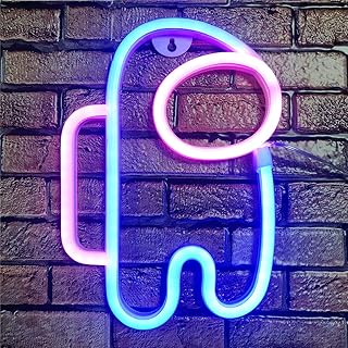 QiaoFei Alien Neon Sign أضواء لافتات لرائد الفضاء مع USB أو بطارية تعمل لغرفة نوم الأطفال وغرفة النوم والمطعم وغرفة ألعاب الكريسماس هدية حفلة عيد الميلاد هدية LED لتزيين الفن، أزرق وزهري