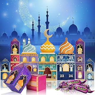 عبوة من 30 تقويم رمضان للتعبئة من تاكيلين، تقويم رمضان للحرف اليدوية، اكياس هدايا رمضان، صناديق هدايا، قابلة لاعادة الاستخدام مع طباعة ذهبية للتزيين