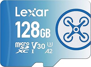 ليكسار بطاقة مايكرو اس دي 128GB من فلاي، بطاقة ذاكرة فلاش microSDXC UHS-I حتى 160 ميجابايت/ثانية، U3، فئة 10، V30، A2، بطاقة TF عالية السرعة لطائرة درون دي جيه اي وكاميرا اكشن (LMSFLYX128G-BNNAA)