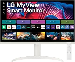 LG 27SR75U-W ماي فيو 27 انش 4K UHD (3840x2160) IPS HDR10 USB نوع C 65 واط PD شاشة ويب او اس 23 اير بلاي مشاركة بلوتوث تطبيق ثين كيو مكبر صوت مدمج HDMI ابيض، من ال جي