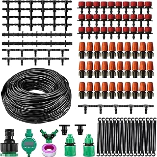 مجموعة نظام ري المياه، نظام ري تلقائي للنباتات، مجموعة ري الحديقة 30 متر، نظام ري ذاتي الصنع، 148 قطعة، منقط تلقائي للحديقة والفناء والمناظر الطبيعية والزهور والشرفة والنباتات