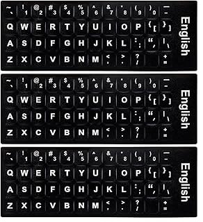 اونلي كيه اكس واي 3 عبوات من ملصقات حروف الكيبورد باللغة الانجليزية، ملصقات حروف وارقام بديلة بخلفية سوداء مع حروف بيضاء للكمبيوتر واللابتوب والنوت بوك وسطح المكتب (اسود)