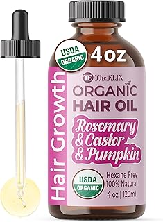 USDA Organic Rosemary Hair Oil for Hair Growth 4oz - Cold Pressed & Hexane Free Blend of Castor, Pumpkin Seed, Peppermint & Jojoba Oils - Thickening & Strengthening Hair Loss Treatment for Women & Men