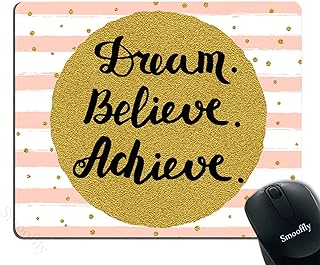 سموفلي قاعدة ماوس مخصصة للالعاب بعبارة Dream Believe Achieve ذات النقاط الذهبية - قاعدة ماوس من النيوبرين باقتباس ملهم