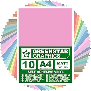 GREENSTAR GRAPHICS® A4 لاصق خلفي بلاستيك ذاتي اللصق من الفينيل (10 ورقات) الفنون والحرف اليدوية، ملصقات، DIY. متوافق مع Cricut 12 بوصة ، Cameo/Curio/Portrait، سكانكت (Baby Pink MATT A4)