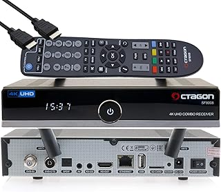 هايبرد سات SF8008 4K UHD HDR من اوكتاجون - كيبل - أرضي - ريسيفر PVR 1xDVB-S2X + 1x DVB-C / T2 - E2 لينكس تي في بوكس، ريسيفر PVR عبر USB - يضمن كيبل HDMI ايزي ماوس وشبكة محلية لاسلكية مزدوجة