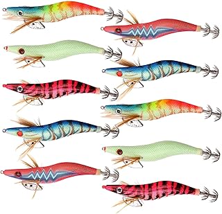 طُعم صيد روبيان بخطاطيف الحبار - عبوة من 10 طُعم صناعي مضيء لصيد الروبيان، طُعم اصطناعي، طُعم متوهج، خطاطيف لصيد الأخطبوط، الأخطبوط