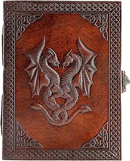 Handmade Leather Double Dragon Journal/Writing Notebook Diary/Bound Daily Notepad for Men & Women Unlined Paper Medium, Writing pad Gift for Artist, Sketch