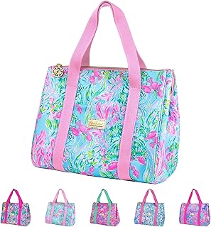 Lilly Pulitzer Cute Lunch Bag for Women, Large Capacity Insulated Tote Bag, Mini Cooler with Storage Pocket and Straps