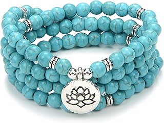 oasymala Chanting Mala Prayer Beads 108 Halsketten-Armband für Meditation mit kleinem Lotusblüten-Anhänger