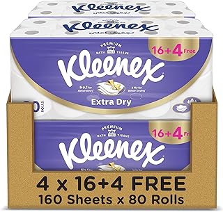 Kleenex Toilet Paper Extra Dry- (Pack Of 20 Bath Tissues Rolls) , 160 Tissues X 3 Ply packaging may vary