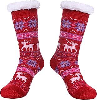 SDBING Slipper Socks for Women with Grippers, Winter Warm Fuzzy Indoor Christmas Gifts Socks