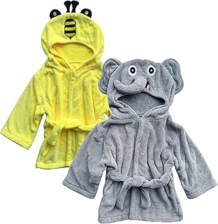 2 Pack Unisex Baby Plush Animal Face Robe for 0-9 Months - Baby Essentials Registry Gifts