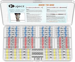 وصلات سلك ختم لحام 120 قطعة من كوجكت، ذاتية اللحام بعقب موصل لحام وغطاء مقاوم للماء وعازل للكهرباء لتوصيل اطراف الاجهزة البحرية والسيارات والقوارب والشاحنات وموصلات الاسلاك