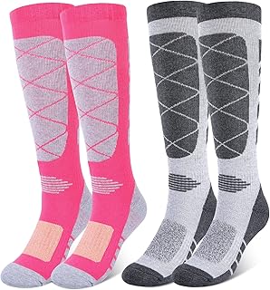 KUYOU Ski Socks 2 Pair Skiing Socks OTC Women Men Thermal Knee High Warm Winter Snow Skating Snowboarding Socks Merino Wool