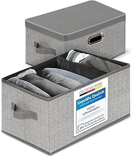 TOPP4u 2 x storage boxes with lid, large folding box for cupboards and shelves, fabric box, foldable organiser box, grey-beige, 38 x 26 x 24.5 cm, set of 2