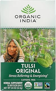 شاي الهند تولسي الأصلي خال من الكافيين 18 كيس شاي- 32.4 جم، من اورجانيك انديا