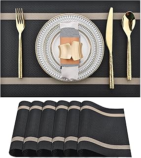 Ausein Placemats for Table 6 Pieces, Dining Table Mats Non-Slip, Heat Resistant, Placemats for PVC Table, Easy to Clean, for Restaurant, Kitchen, Hotel (Black)