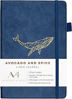 Notebook A4 Lined Journal by Avocado and Spice® with Gift Box & Velvet Bag – Notepads A4 Hardback - Travel Journal A4 Notebook Lined - 200 Thick Pages (Blue, Lined)