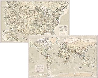 بالاس ليرنينج مجموعة ملصقات لخريطة العالم وخريطة الولايات المتحدة الامريكية - 18 انش × 29 انش - خريطة حائط للعالم والولايات المتحدة الامريكية - صنعت في الولايات المتحدة الامريكية - محدثة لعام 2020